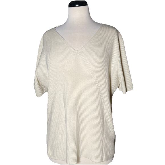 George Sweater Women’s Large Cream Cozy Comfy Casual Everyday Lounge Ribbed S/S - Picture 1 of 4